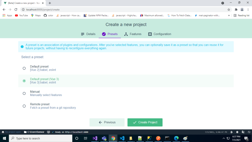 Create VueJS Project Using Vue UI