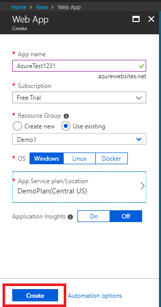 Create Web App In Azure