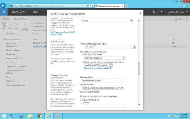 Application pool tab