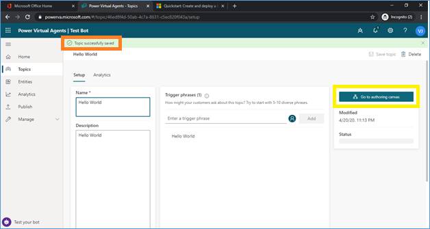 Create Your First Bot Using Microsoft Power Virtual Agents