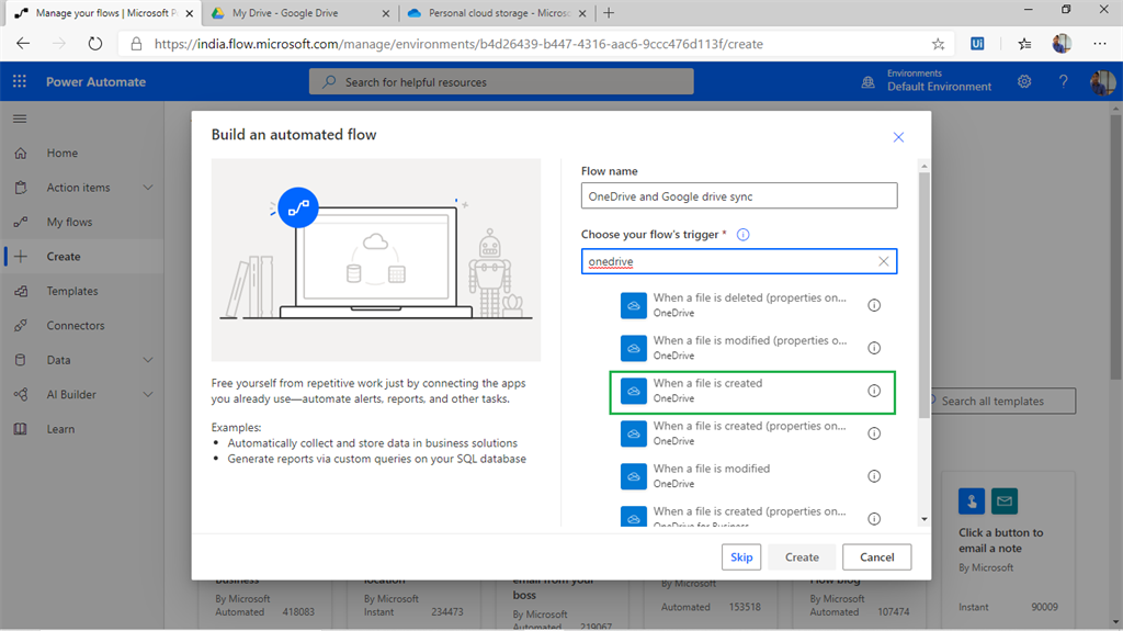 Creating A Auto Sync Flow Between Onedrive And Google Drive Using Microsoft Flow