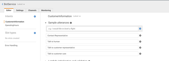 Creating A Chatbot Using Amazon Lex Service - Slots In AWS Lex