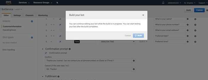 Creating A Chatbot Using Amazon Lex Service - Slots In AWS Lex