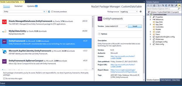 creating a Custom Datatable in MVC using Entity Framework and Jquery / Ajax