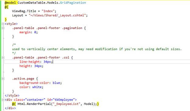 creating a Custom Datatable in MVC using Entity Framework and Jquery / Ajax