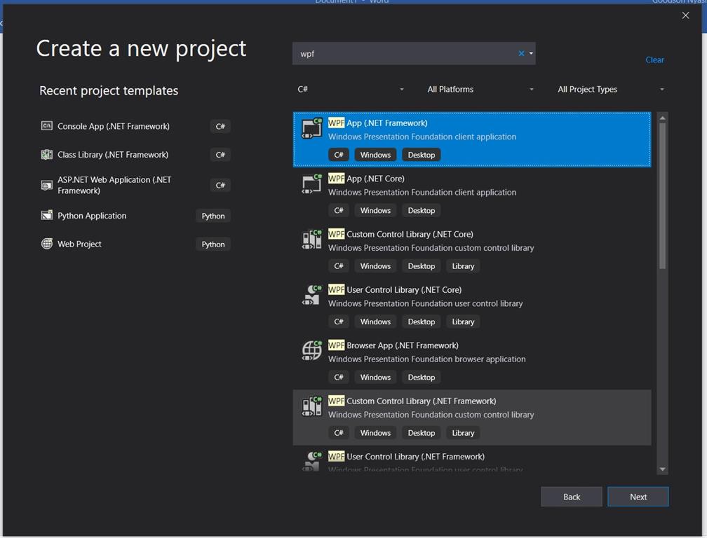 Create New Project Dialog