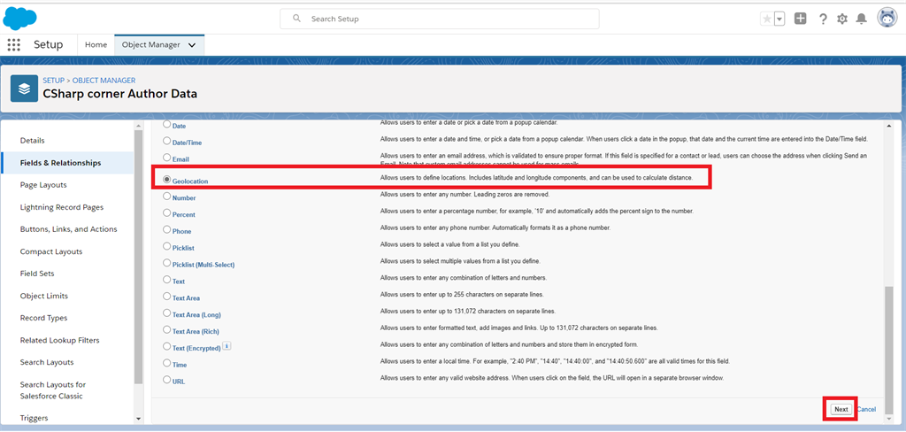 Creating A Geo-Location Field Data Type In Salesforce Object