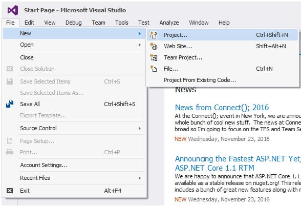 Creating A New .NET Core Web Application Using Visual Studio 2015