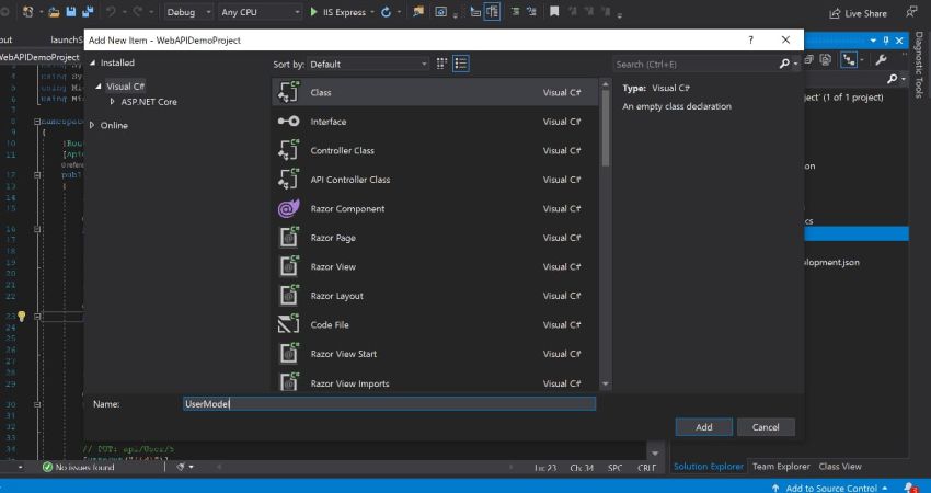 Creating A Web API Project In Visual Studio 2019