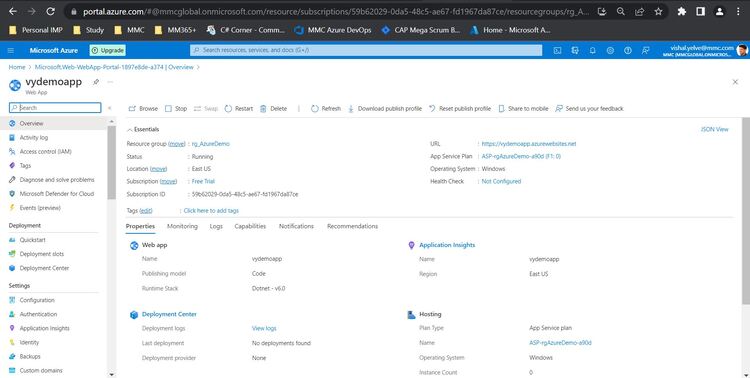 Creating An Azure Web App Using App Services