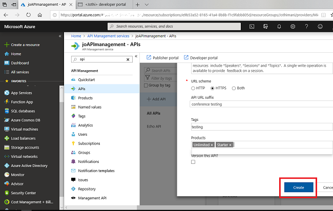 Creating Azure API Management Instance Service