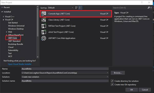 Creating Azure Blobs using ASP.NET Core C# Console Application