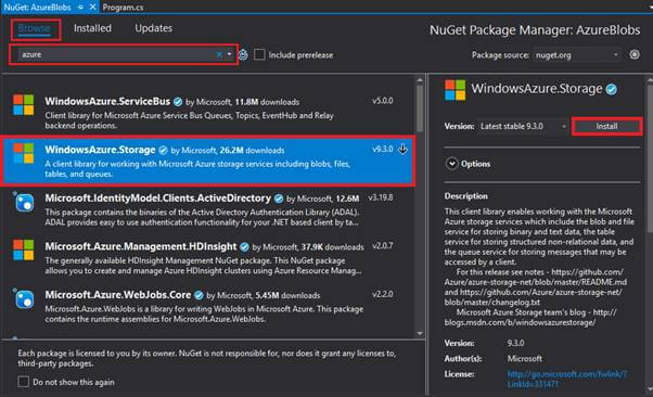 Creating Azure Blobs using ASP.NET Core C# Console Application