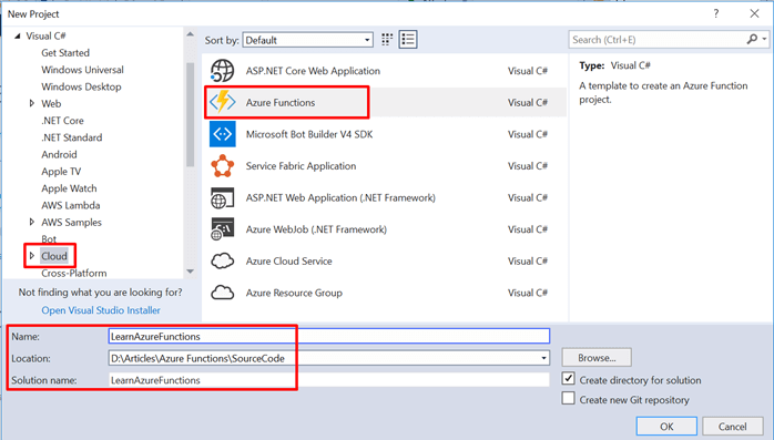 Creating Azure Functions In Visual Studio 2017 - HTTP Triggered Azure Functions