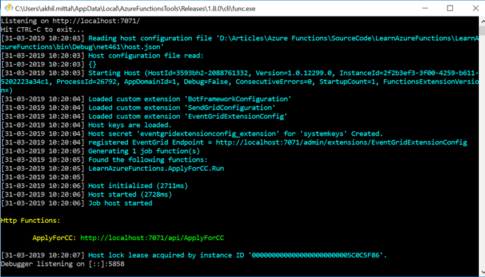 Creating Azure Functions In Visual Studio 2017 - HTTP Triggered Azure Functions