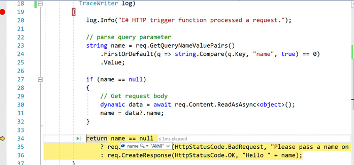 Creating Azure Functions In Visual Studio 2017 - HTTP Triggered Azure Functions