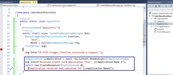 Creating Azure Functions In Visual Studio 2017 - HTTP Triggered Azure Functions