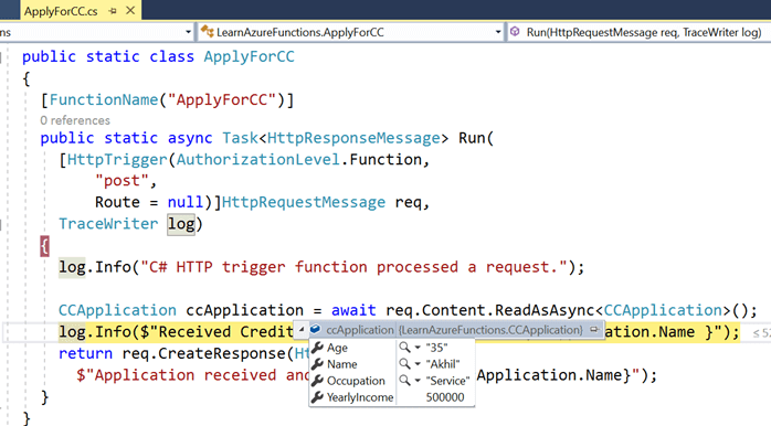 Creating Azure Functions In Visual Studio 2017 - HTTP Triggered Azure Functions