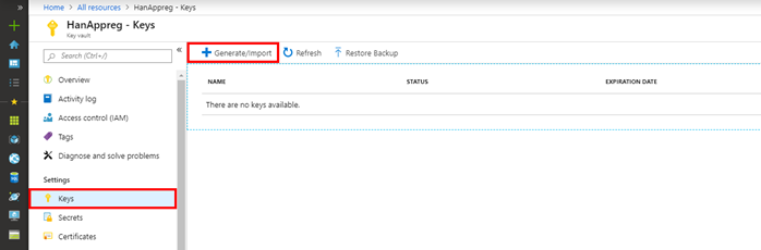 Creating Azure Key Vault And Generating The Master Key