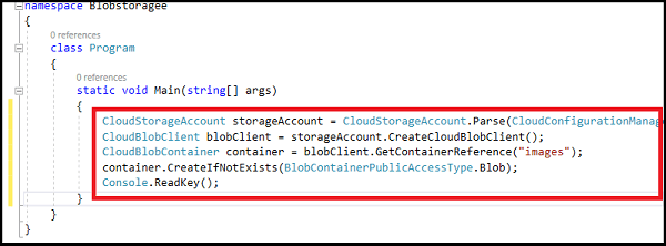 Creating Blob Storage Using Visual Studio