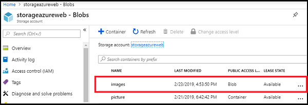 Creating Blob Storage Using Visual Studio