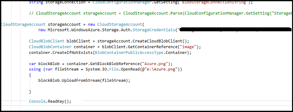 Creating Blob Storage Using Visual Studio