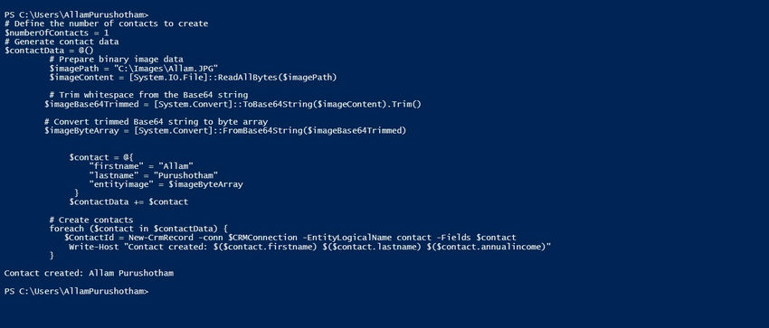 Creating Contact Record in D365 with PowerShell Script & Image Attribute