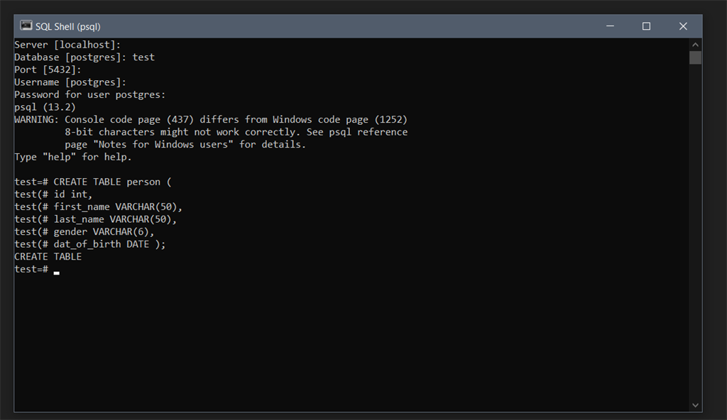 Creating A Database Using Postgresql