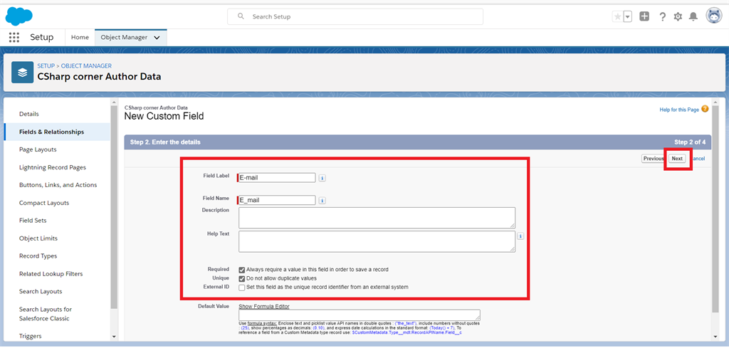 Creating Email Field Data Type In Salesforce Object