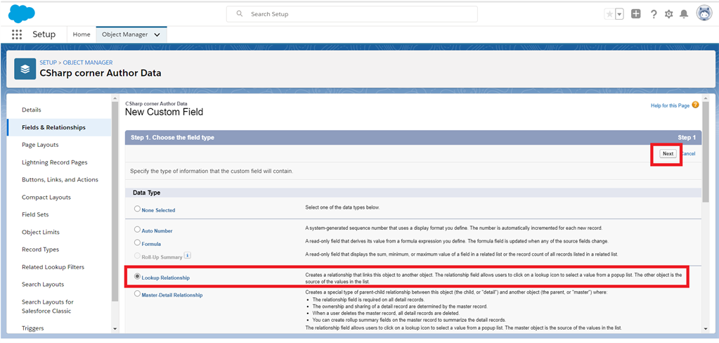 Creating Look-Up Realitionship Between Two Fields In Salesforce Object