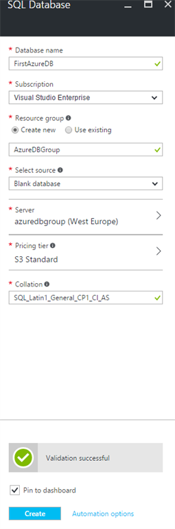Creating New SQL Database And Table With Azure