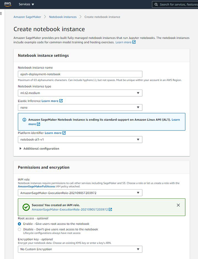 Creating Notebook Instance in Amazon SageMaker