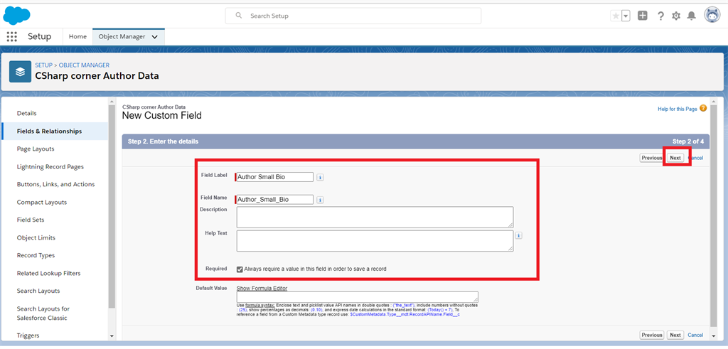 Creating Text And Text Area Field Data Types In Salesforce Object