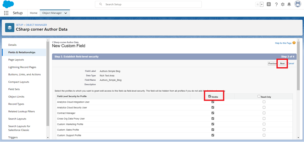 Creating Text And Text Area Field Data Types In Salesforce Object