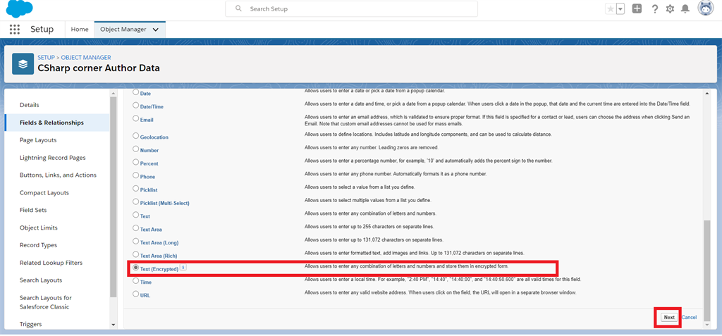 Creating Text And Text Area Field Data Types In Salesforce Object