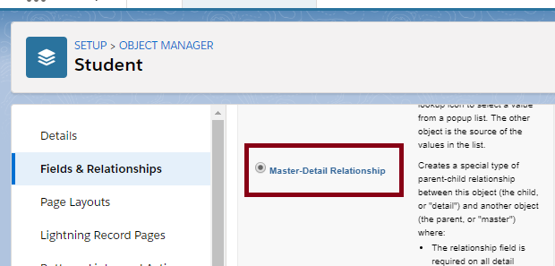 Creating A Master Detail Relationship In SalesForce