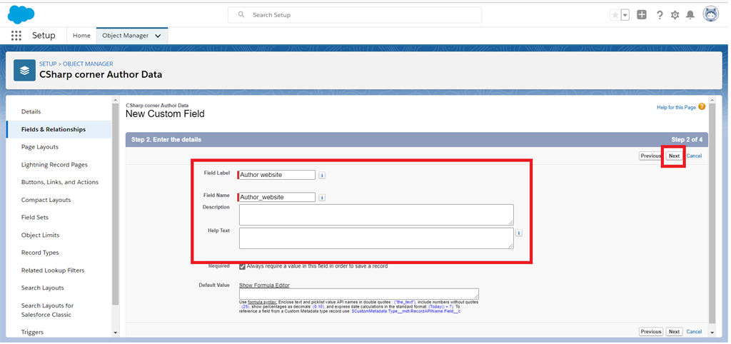 Creating URL Field Data Types In Salesforce Object