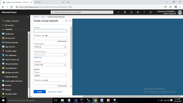 Creating Virtual Network And Virtual Machine On Azure