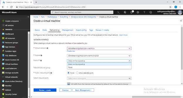 Creating Virtual Network And Virtual Machine On Azure