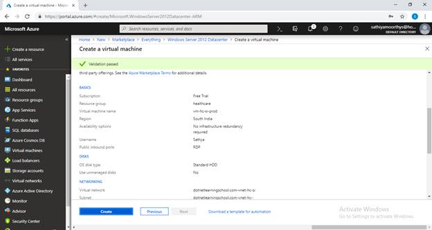 Creating Virtual Network And Virtual Machine On Azure