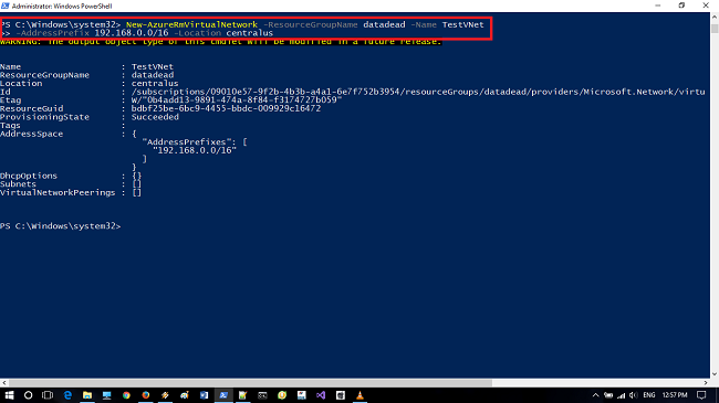 New-AzureRmVirtualNetwork