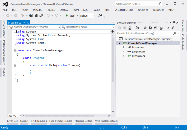 View after adding Console application