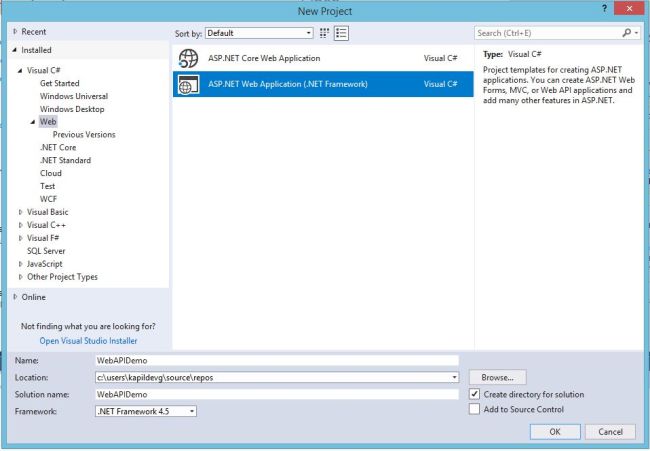 how to create a web page in visual studio 2017 Creating Web API Project On Visual Studio 2017
