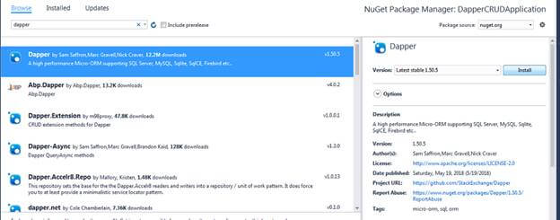 CRUD Operation Using Dapper In C#