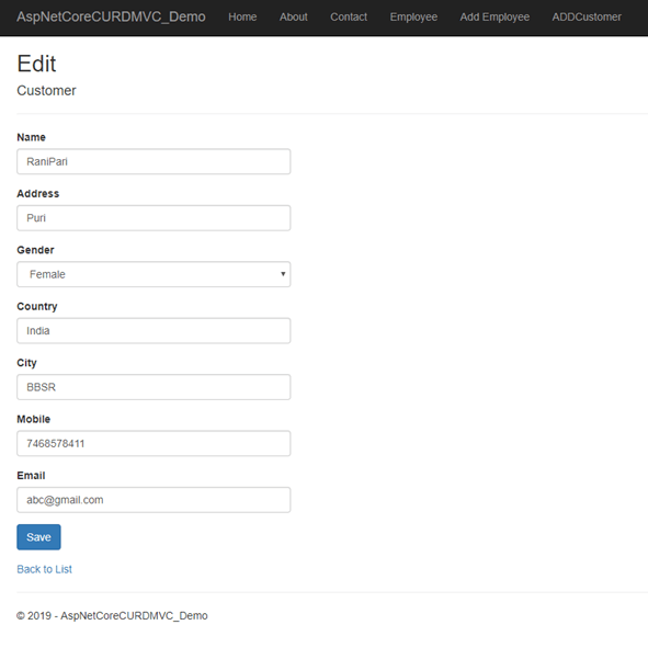 CRUD Operation With ASP.NET Core 2.1 MVC Using ADO.NET