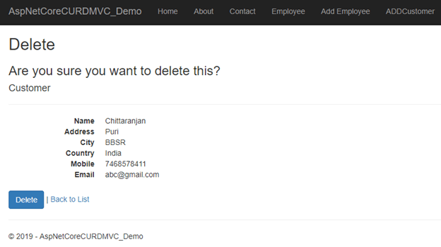 CRUD Operation With ASP.NET Core 2.1 MVC Using ADO.NET
