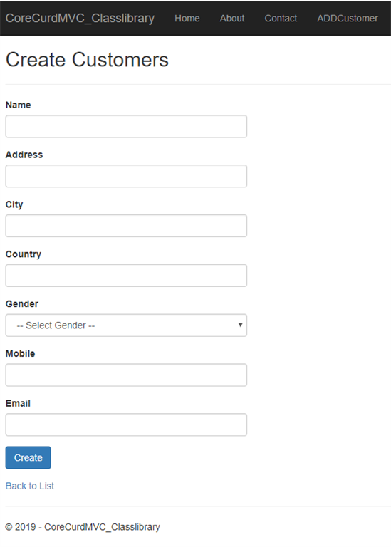 CRUD Operation With ASP.NET Core 2.1 MVC Using .Net Core Class Library Project