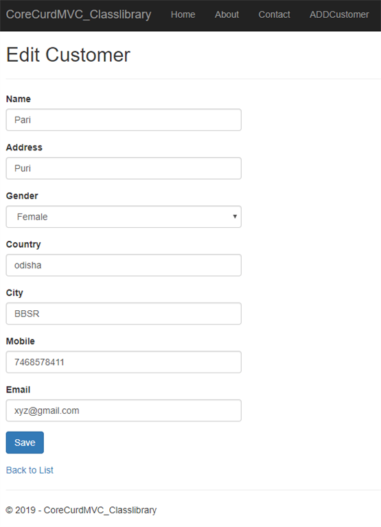 CRUD Operation With ASP.NET Core 2.1 MVC Using .Net Core Class Library Project
