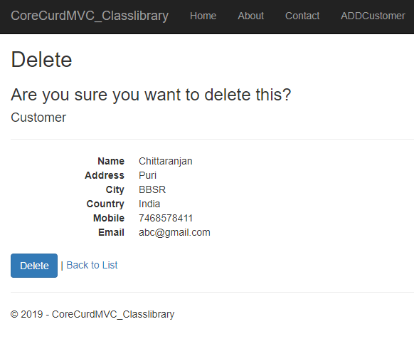 CRUD Operation With ASP.NET Core 2.1 MVC Using .Net Core Class Library Project