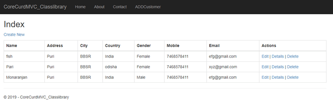 CRUD Operation With ASP.NET Core 2.1 MVC Using .Net Core Class Library Project